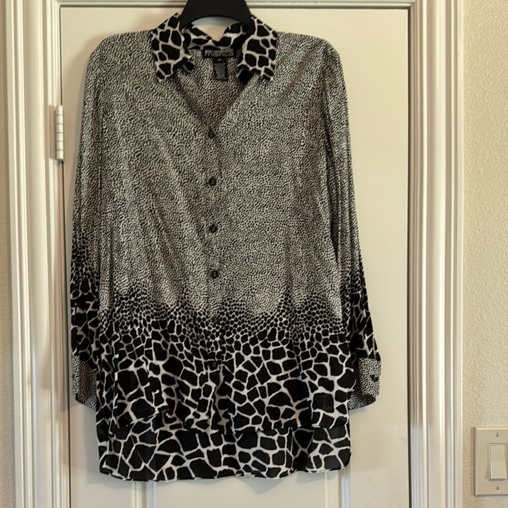 Animal Print Button-Up Tunic Blouse